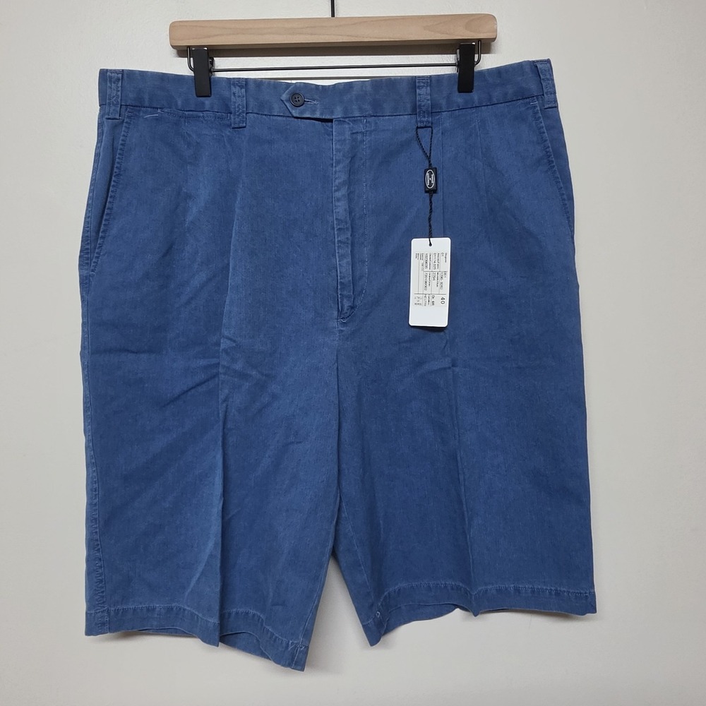 Maus &‎ Hoffman Blue Cotton Shorts Men's Size 40 Made in Italy Flat Front Luxury